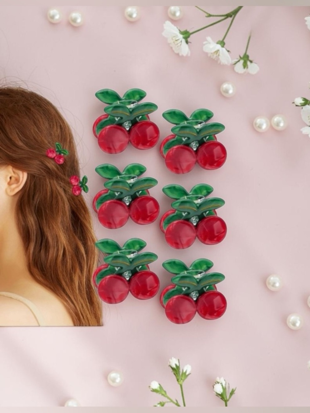 mini cherry hair claw clips TikTok, viral set of 6 hair accessories